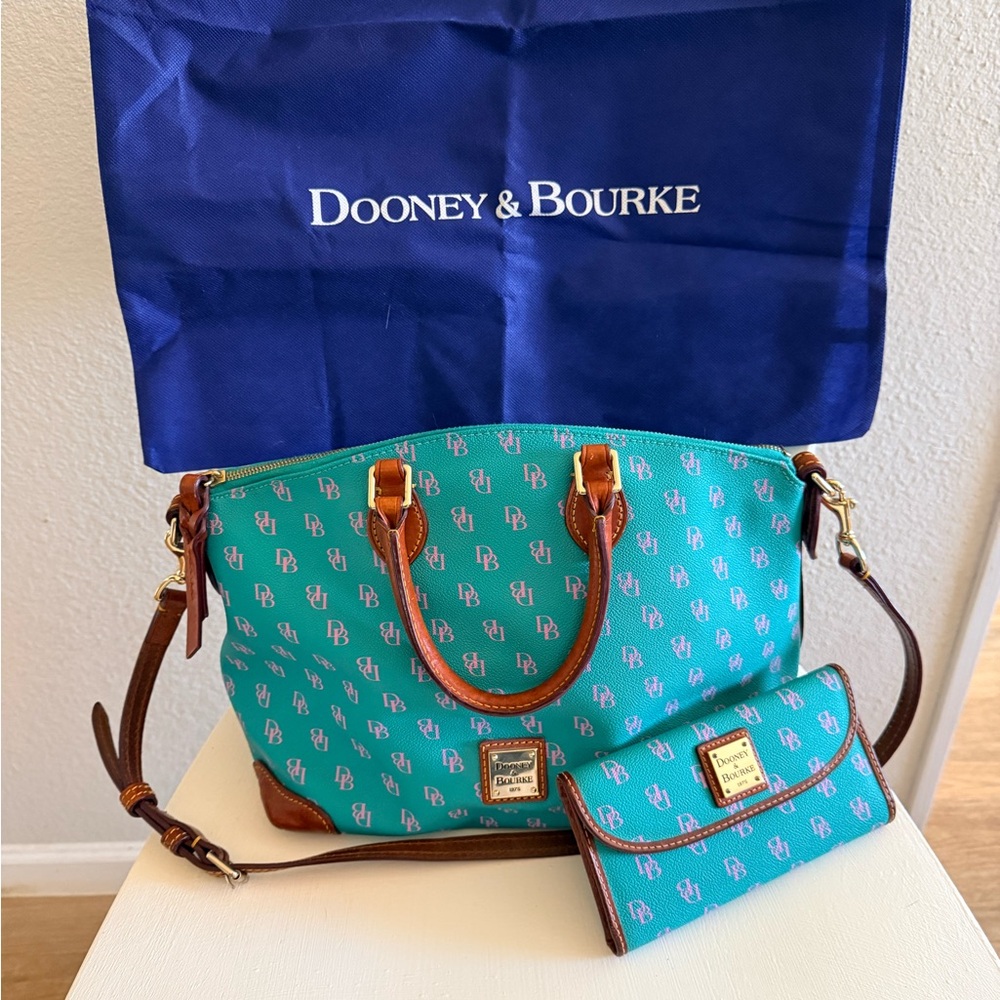 Dooney & Bourke Teal and Brown Satchel with Wallet
